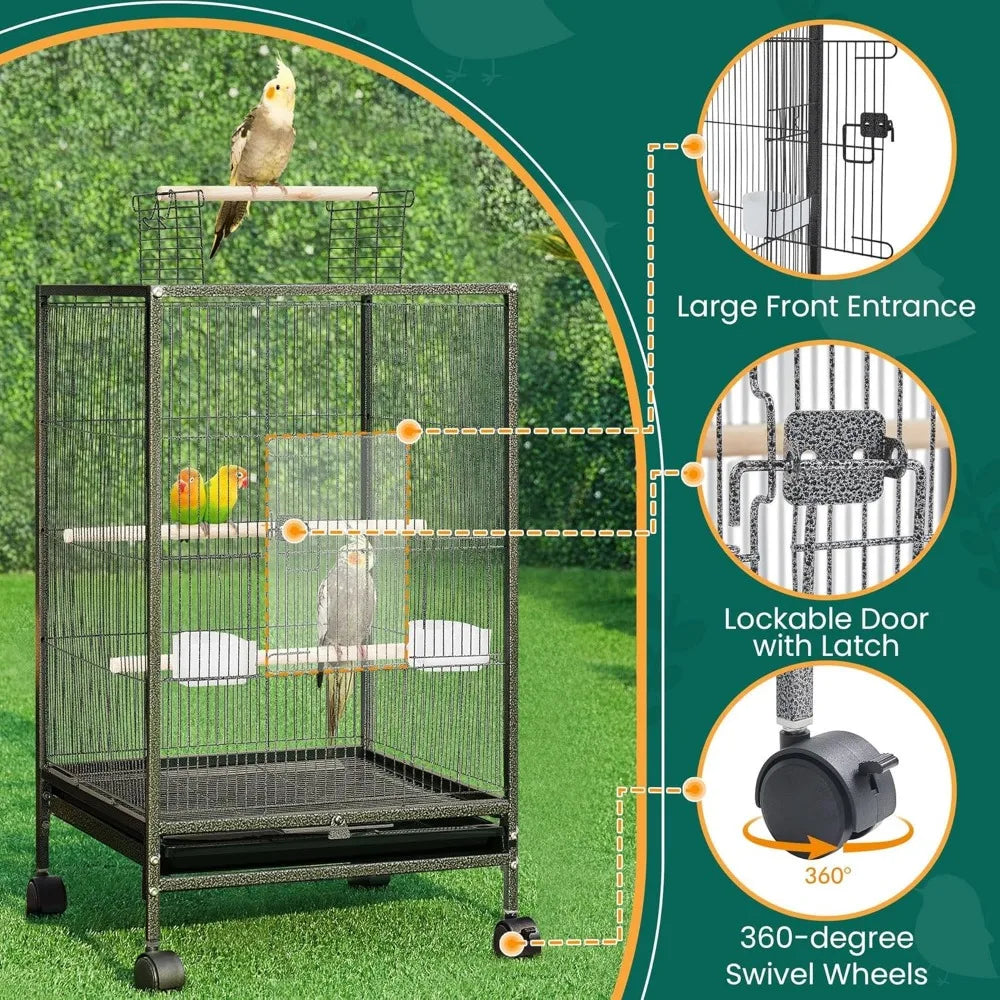Yaheetech Wrought Iron Bird Cage With Open Top And Rolling Stand For Small Parrots Conures Lovebirds