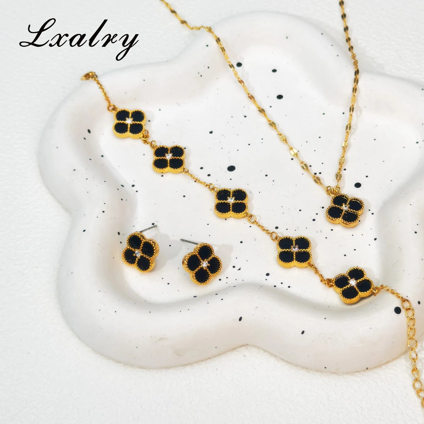 Lxalry Clover Jewelry Set Bracelet Earrings Necklace