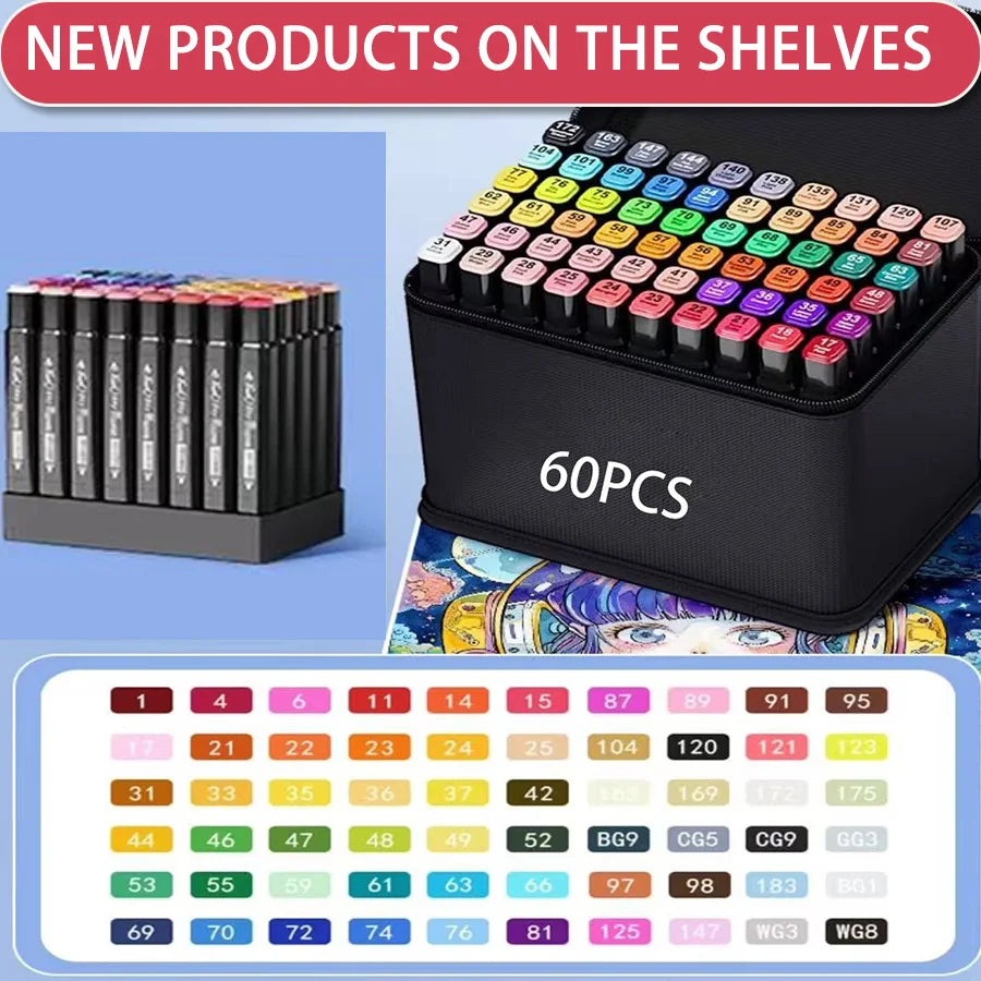 Color Dual-Tip Artist Markers Set OneHundredSixtyEight Marker Assortment Comprehensive-Quality