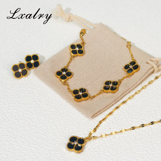 Lxalry Clover Jewelry Set Bracelet Earrings Necklace