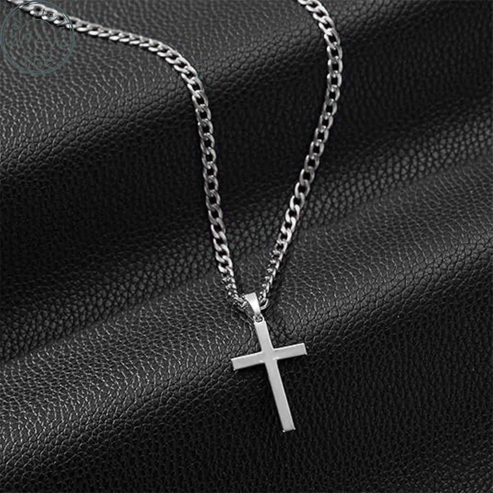 Sterling Silver Cross Necklace Unisex Pendant Jewelry