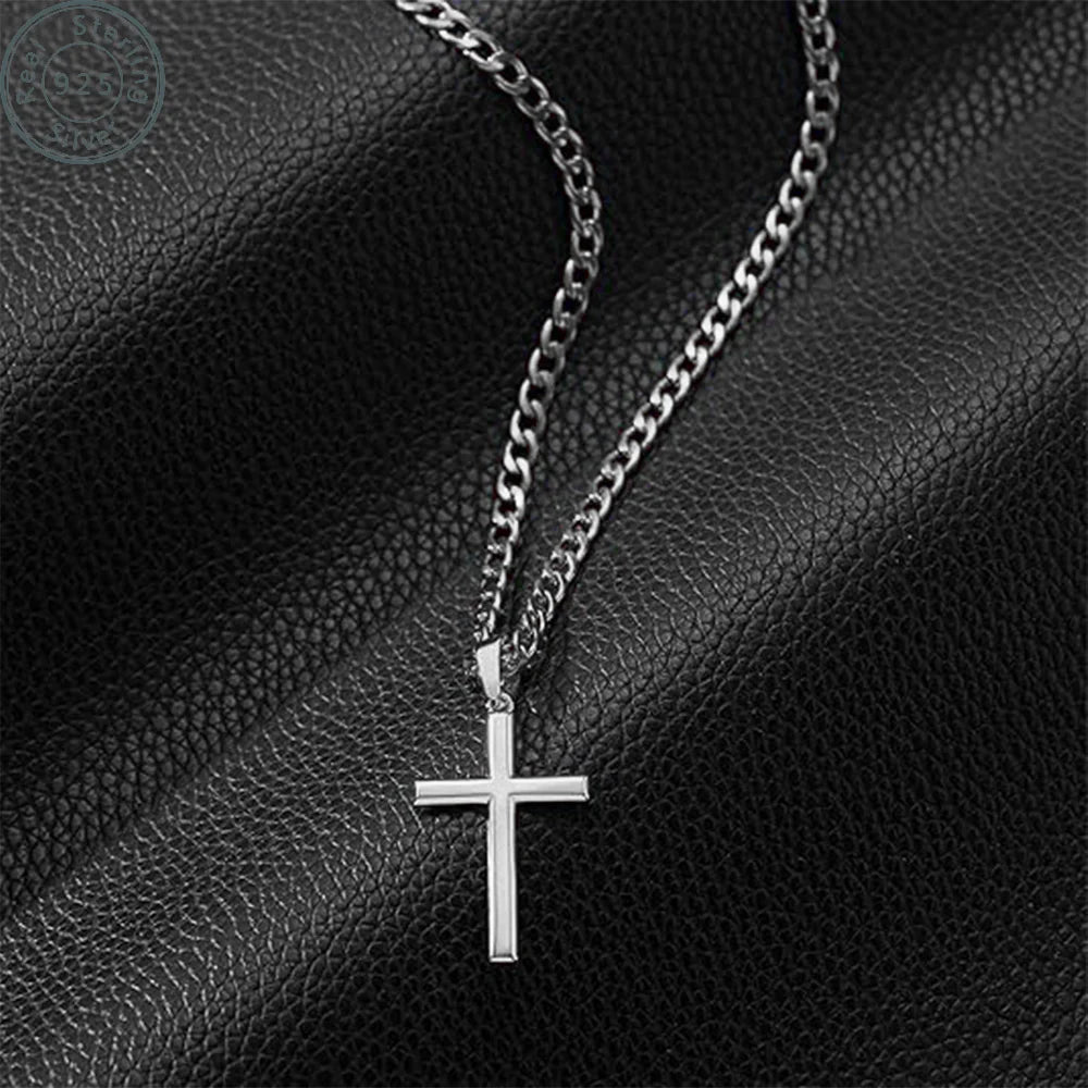 Sterling Silver Cross Necklace Unisex Pendant Jewelry