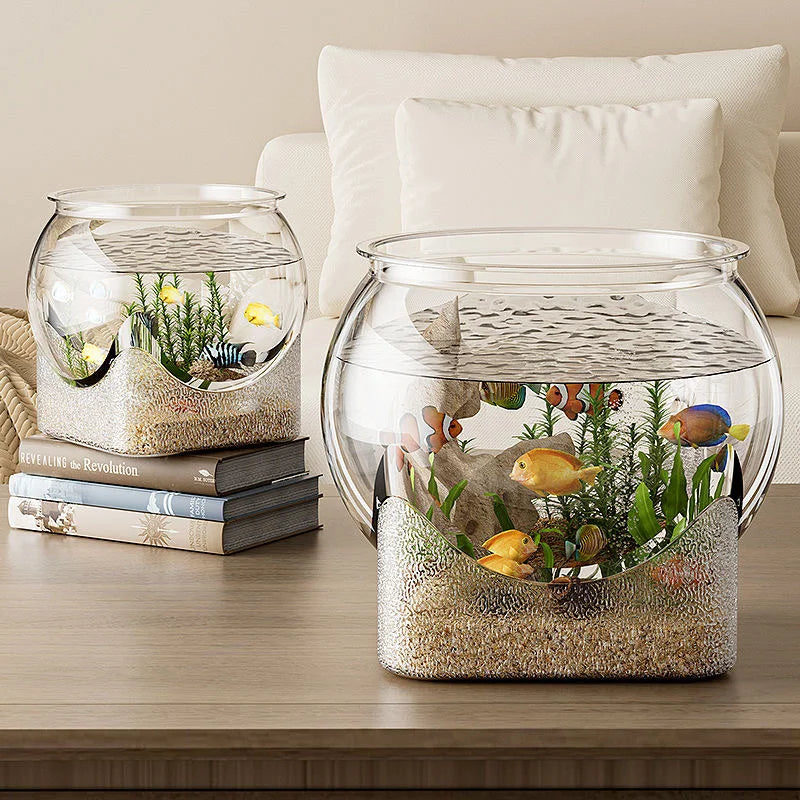 High-concerned Round Transparent Aquarium Durable Drop Resistant Fish Tank Compact