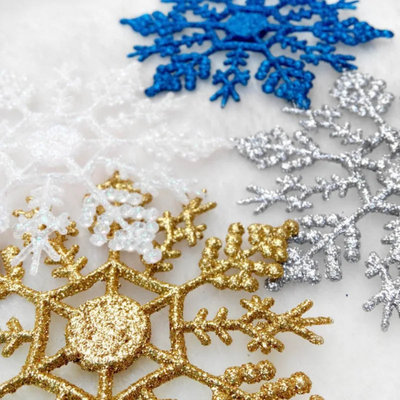 12-Piece Premium Glitter Snowflake Plastic Christmas Ornaments Set