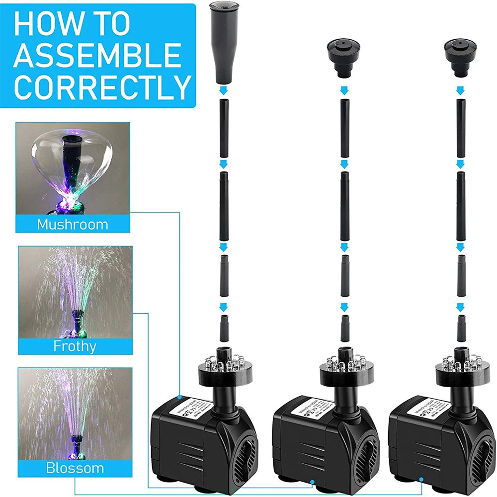 15W Ultra-Quiet Submersible Water Pump With 12 LED Lights Aquarium Water Fountain Pump Filter Fish Tank Pond LED Water Pump D30