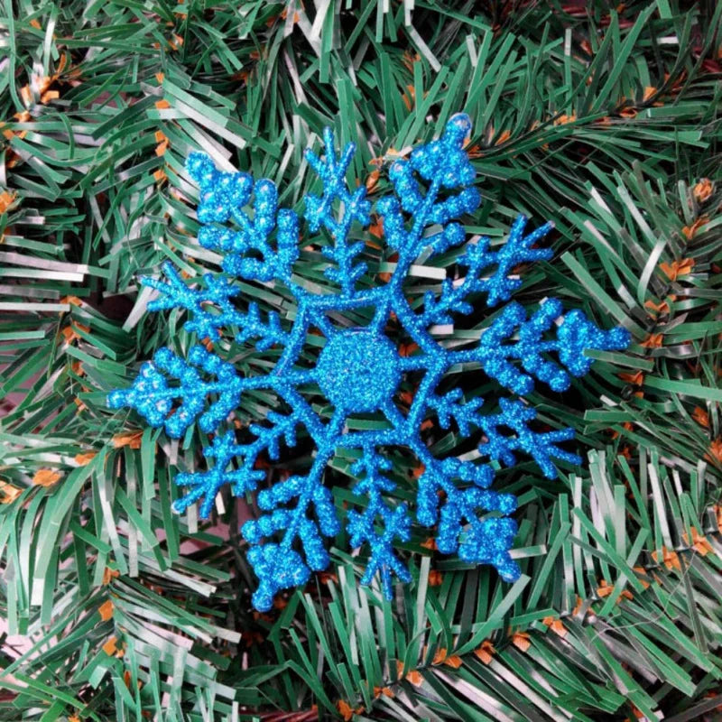 12-Piece Premium Glitter Snowflake Plastic Christmas Ornaments Set