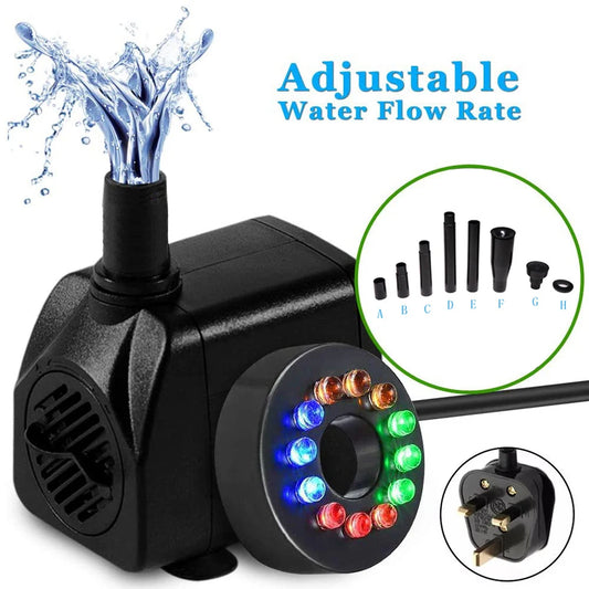 15W Ultra-Quiet Submersible Water Pump With 12 LED Lights Aquarium Water Fountain Pump Filter Fish Tank Pond LED Water Pump D30
