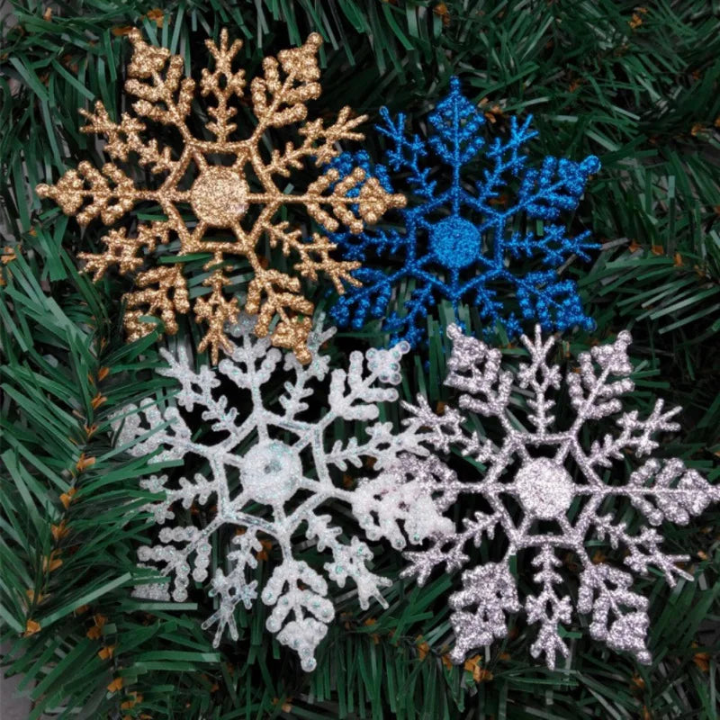 12-Piece Premium Glitter Snowflake Plastic Christmas Ornaments Set