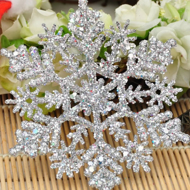 12-Piece Premium Glitter Snowflake Plastic Christmas Ornaments Set