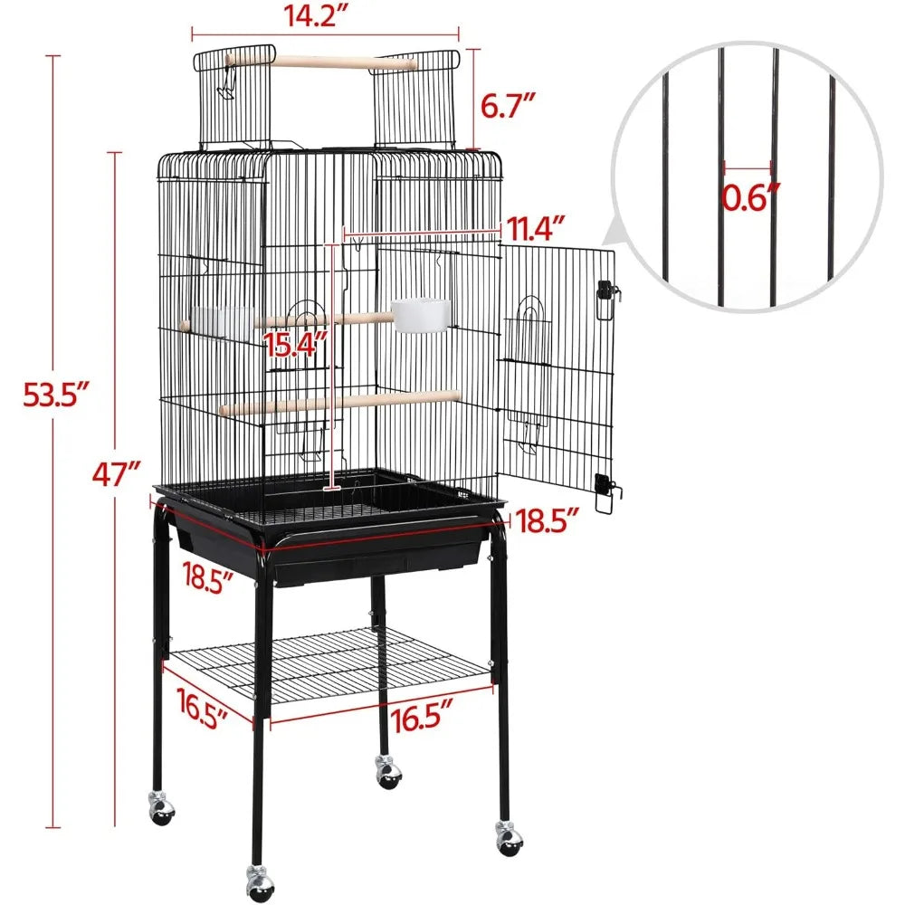 Open Top Rolling Bird Cage With Detachable Features