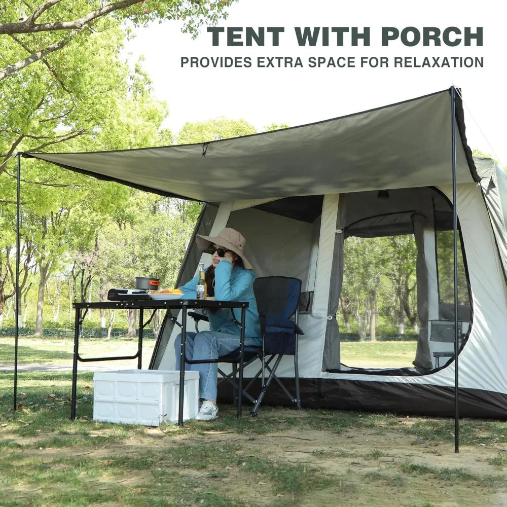 6 Person Tent for Camping Parties, Easy Setup Large Waterproof Windproof Family Cabin Tents with Porch, 10'X7'X78in(H)