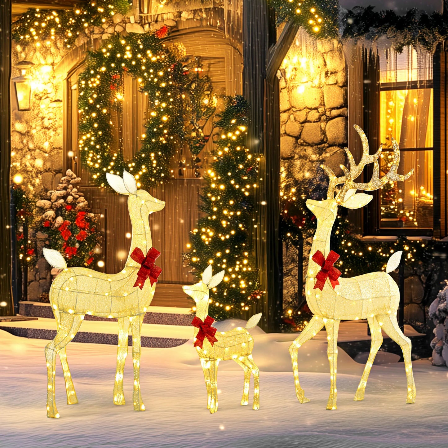 Outsunny Christmas Deer Family Light Set With LEDs
