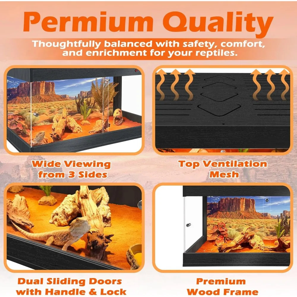 Royxen Premium Bearded Dragon Reptile Tank Tempered Glass Enclosure LockingMeshTop