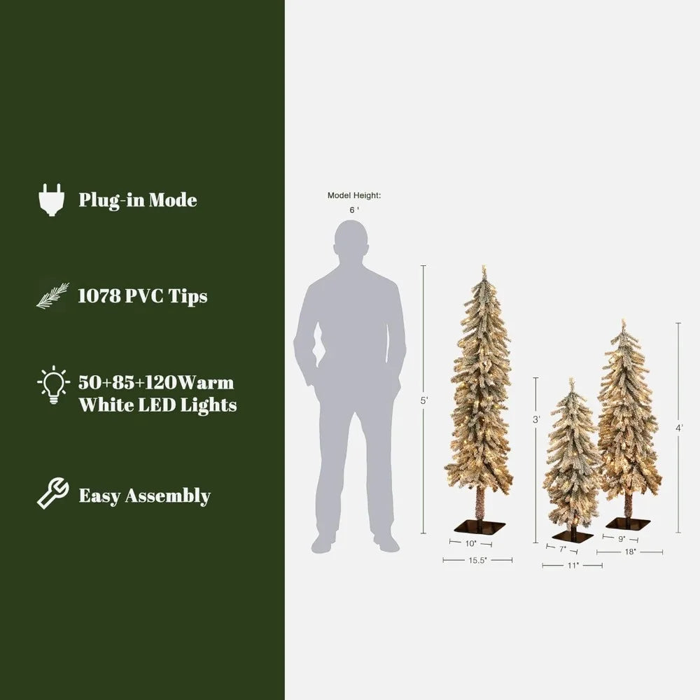 LuxenHome Flocked Christmas Tree Set Prelit Fir With Lights