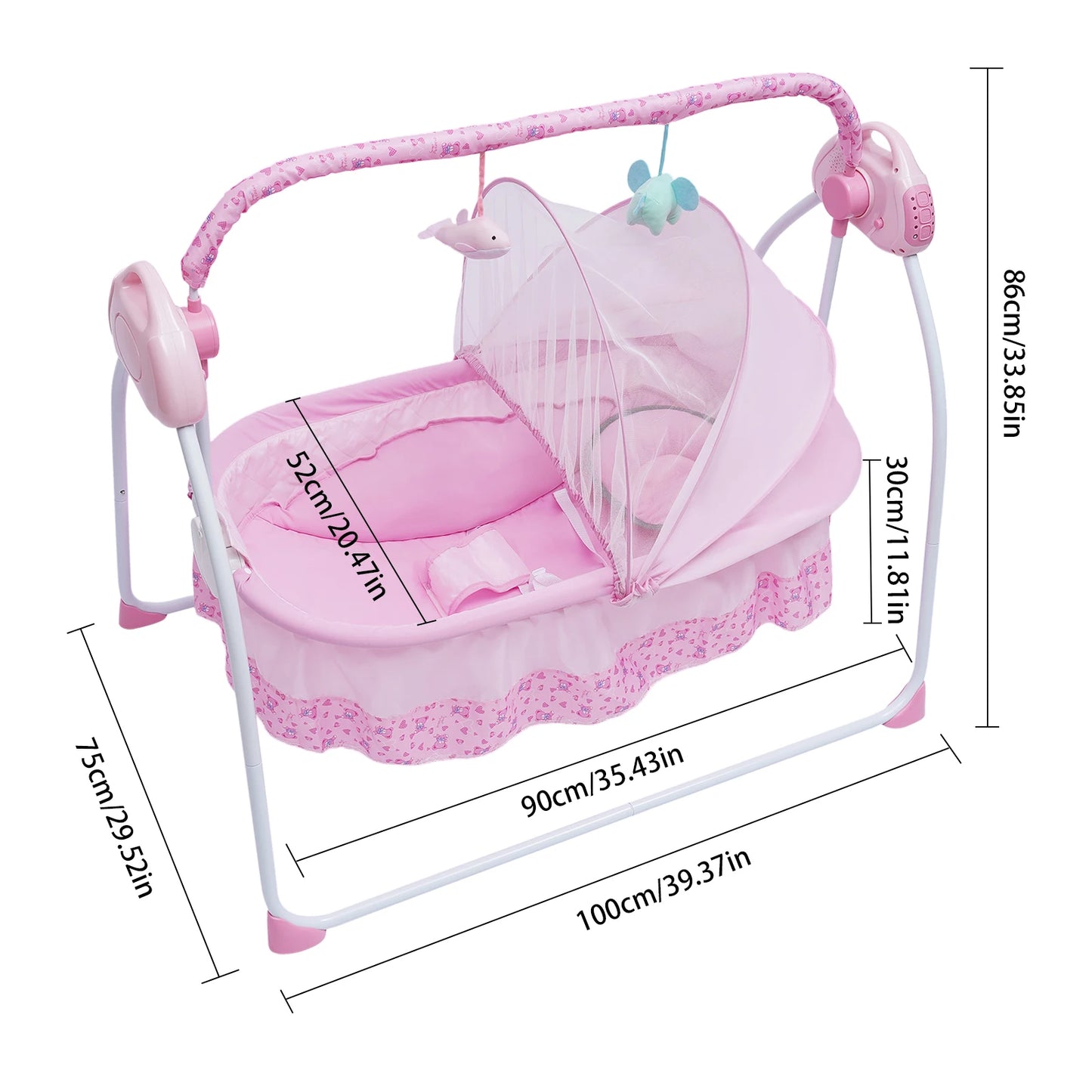 Electric Baby Swing Big Space Folding Baby Cradle 5 Gears Mosquito Net Baby Bassinet Remote Control And Timing Function Pink