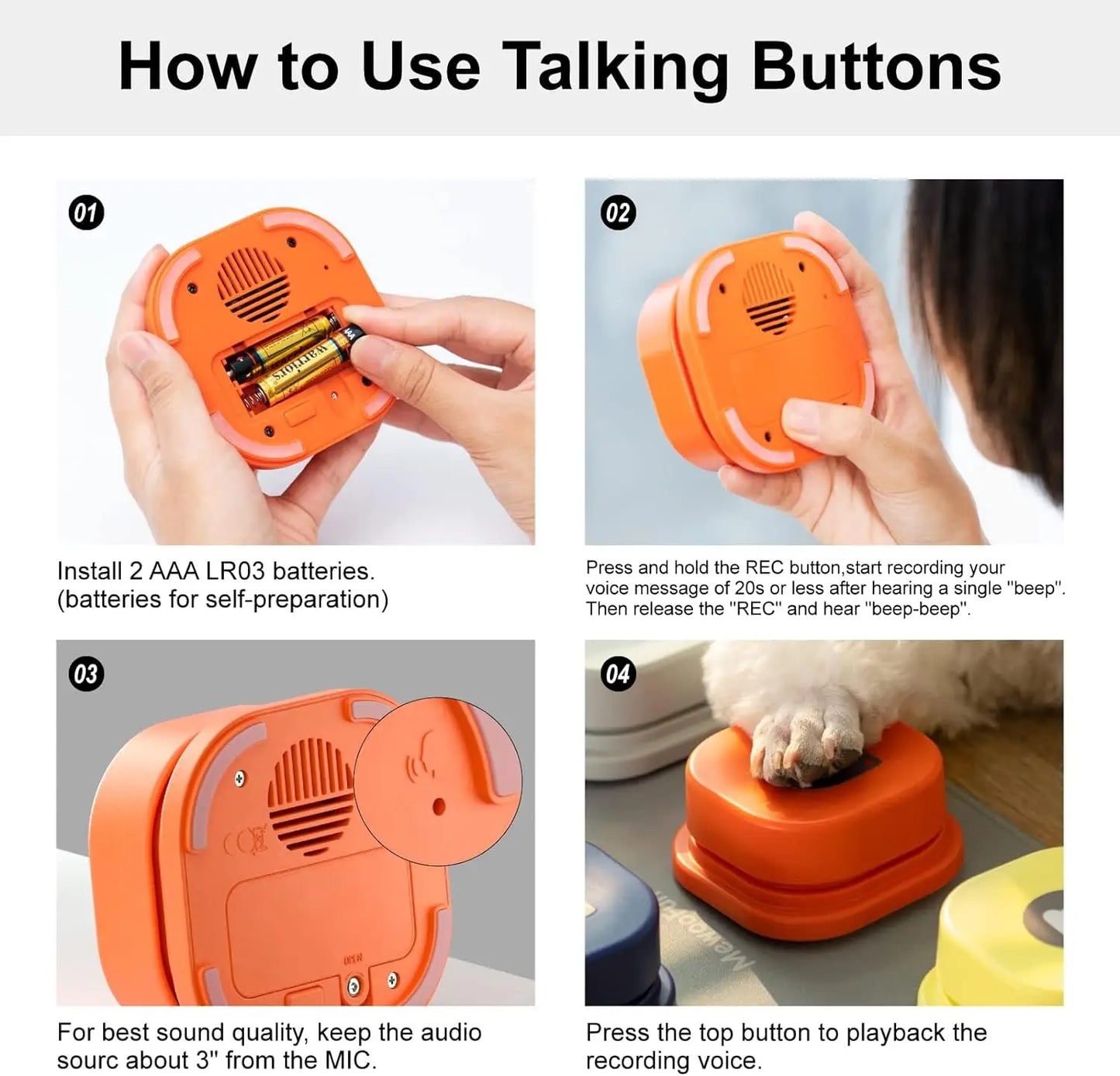MEWOOFUN Canine Talking Buttons With Rubber Mat Recordable Communication SystemForTraining