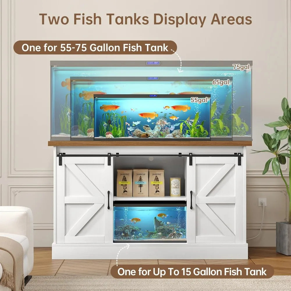 Premium Industrial Aquarium Stand Featuring SlidingBarnDoors And Power Outlet Cabinet