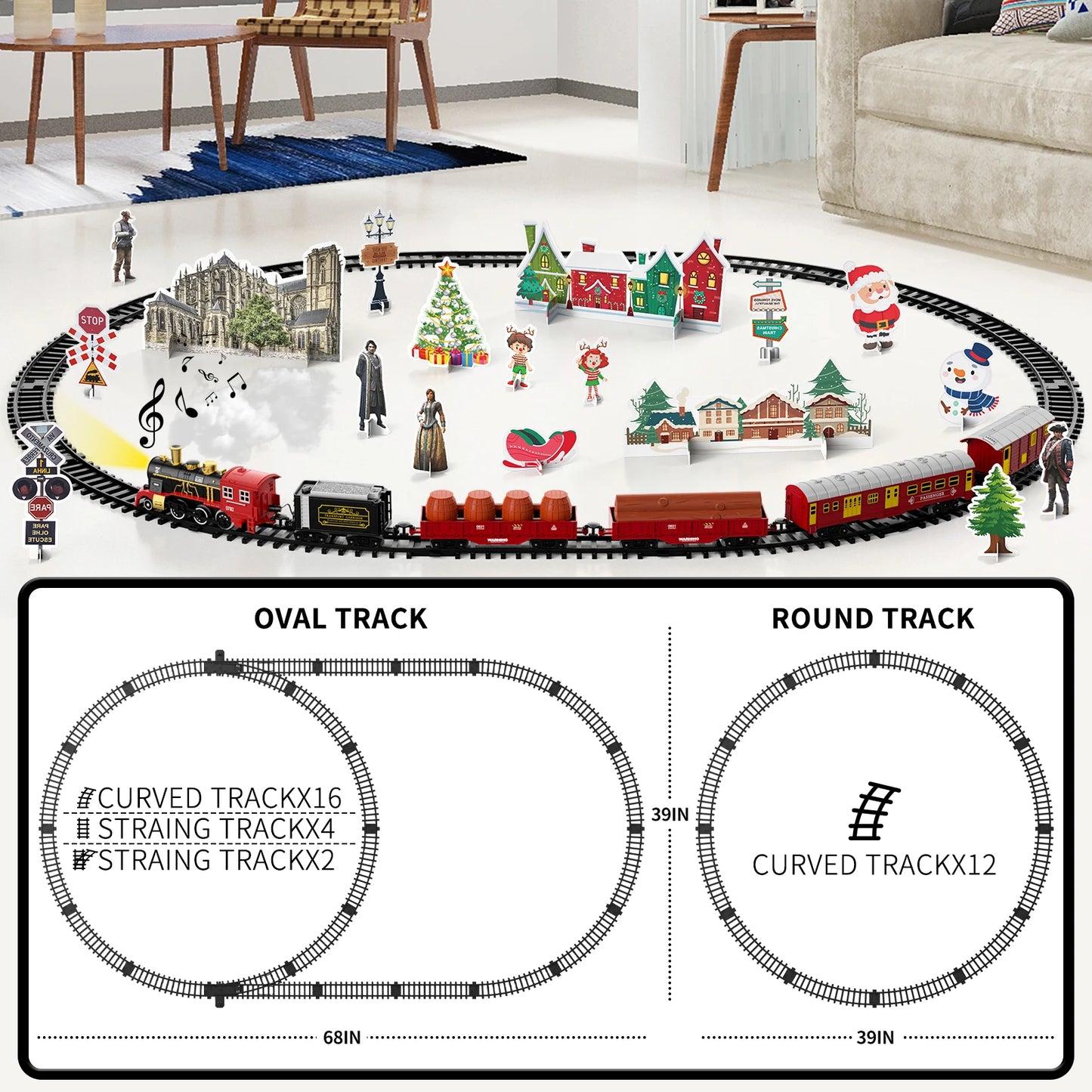Train Set Toys For Kids Smokes Light & Sound Include 6 Car And 28 Tracks Red Train Sets Toys Birthday Gifts For 3 4 5 6 Year Old