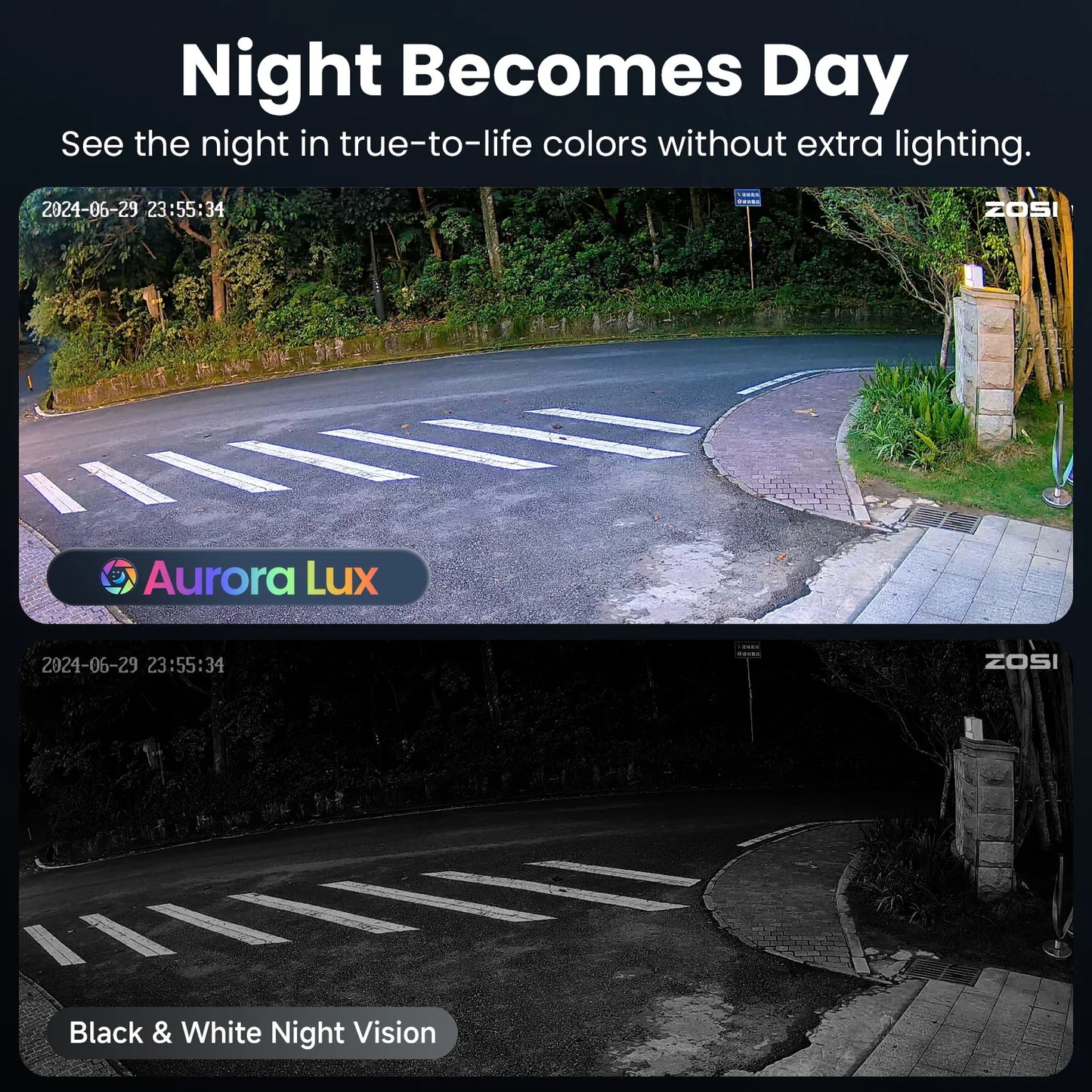 ZOSI C186A 4K 8MP/5MP Aurora Lux WiFi Camera True Full Color Night 2.4/5GHz WiFi AI Detection Outdoor HD CCTV Video Surveillance