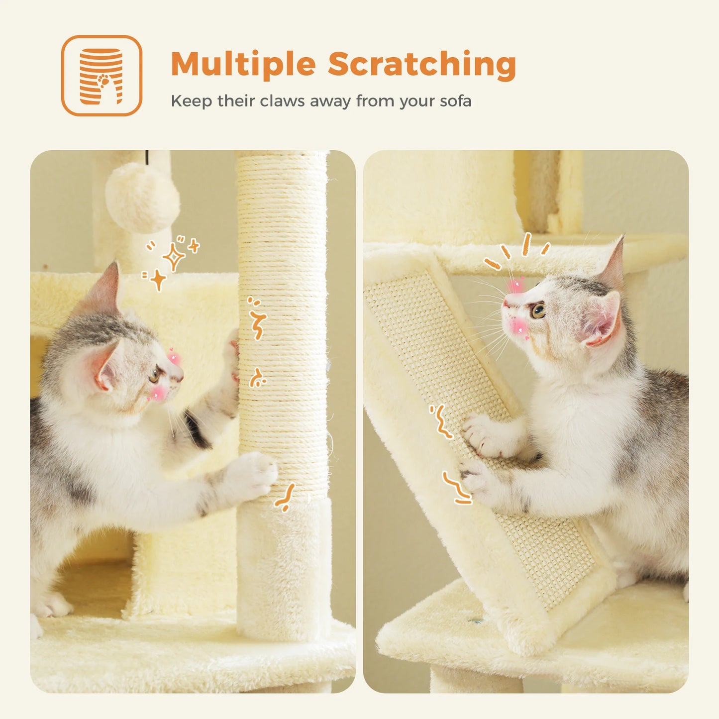 180cm Large Cat Tree Tower Home Furniture Cat Tower Pets Hammock Sisal Cat Scratching Post Climbing Frame Toy Spacious Perch