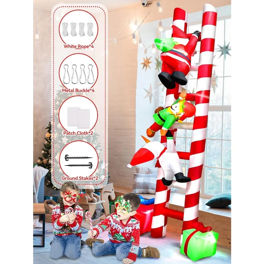 Hignconcerned Santa Climbing Ladder Inflatable With Lights Outdoor Decoration
