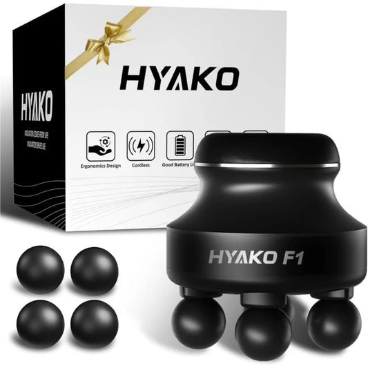 HYAKO F1 4-Heads Handheld Electric Deep Tissue Body Massager – Portable Orbital Professional Muscle Massager Tool for Easing Sho