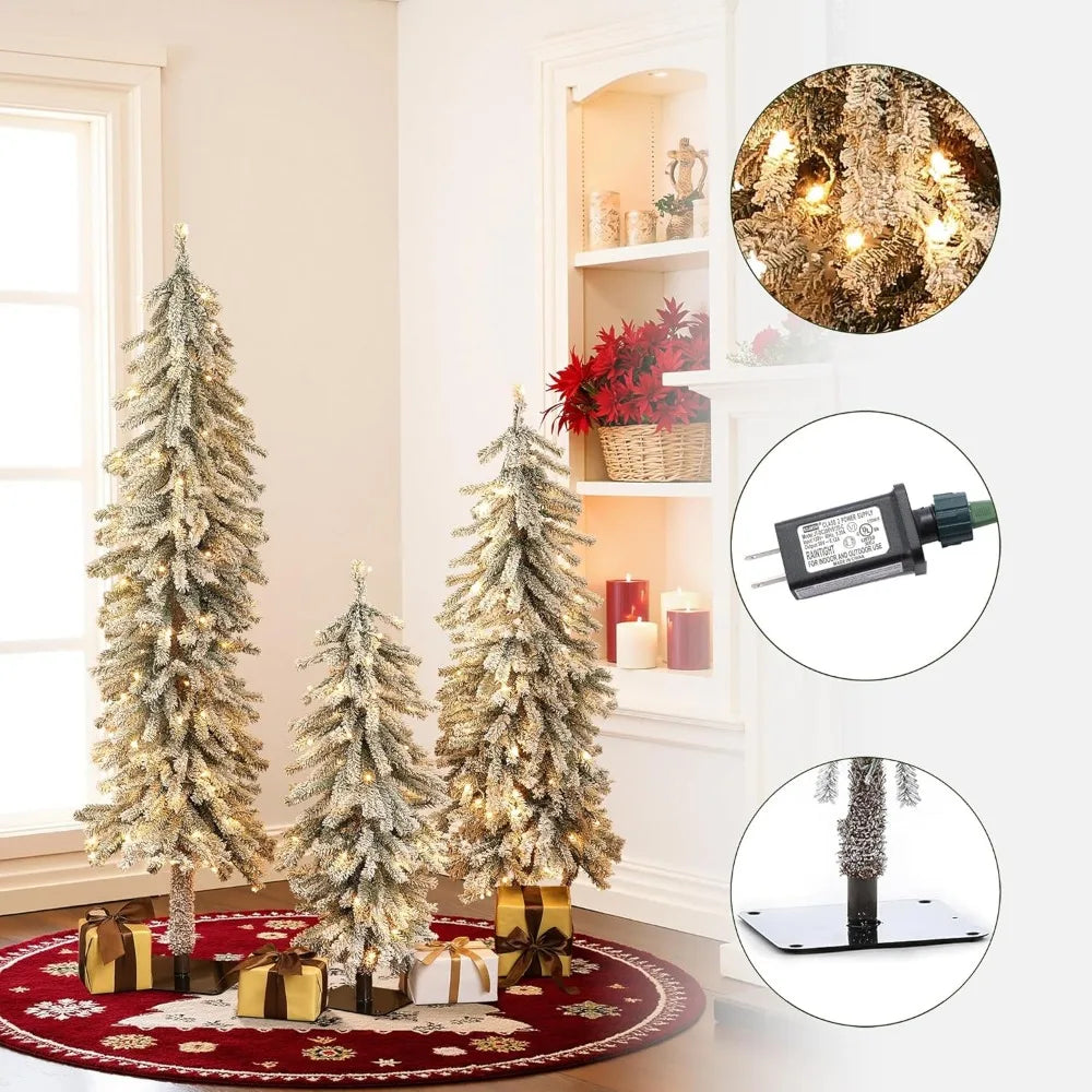 LuxenHome Flocked Christmas Tree Set Prelit Fir With Lights
