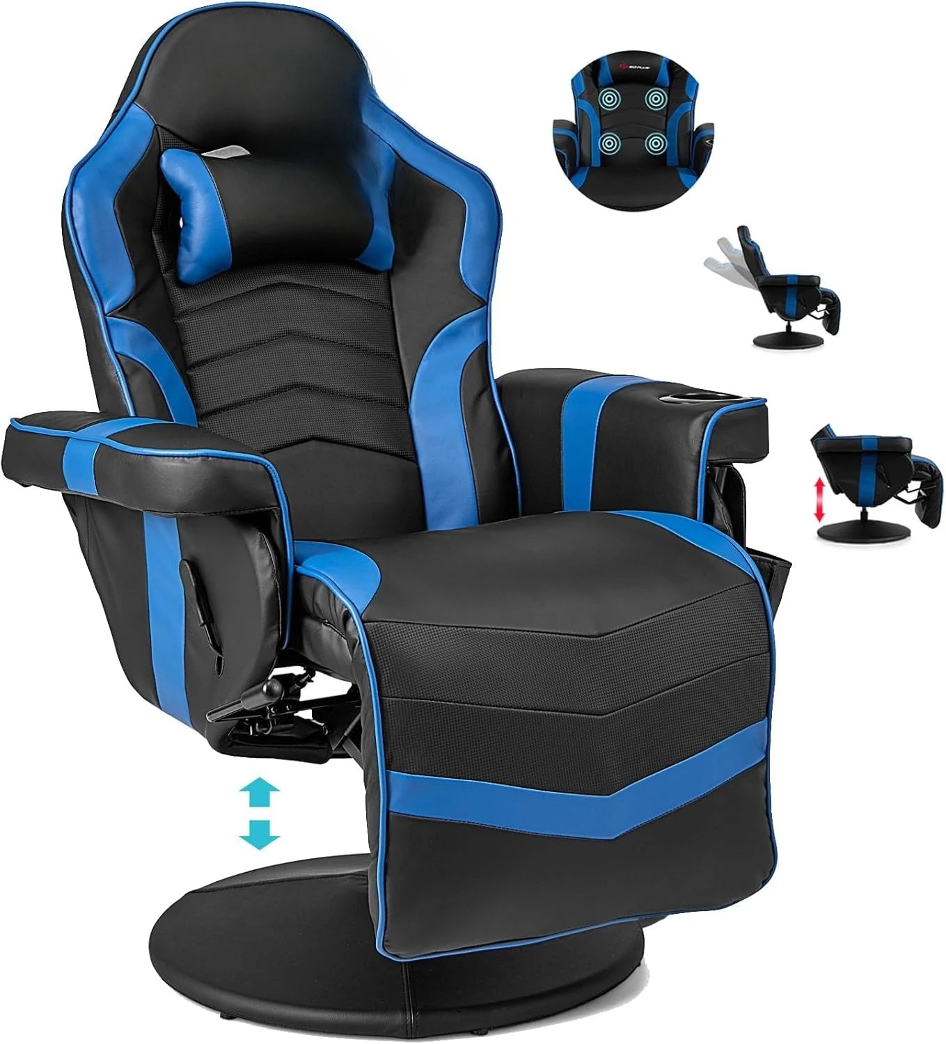 Gaming Recliner, Adjustable Massage Gaming Chair with Cup Holder Footrest Ergonomic Single Sofa Living Room Home