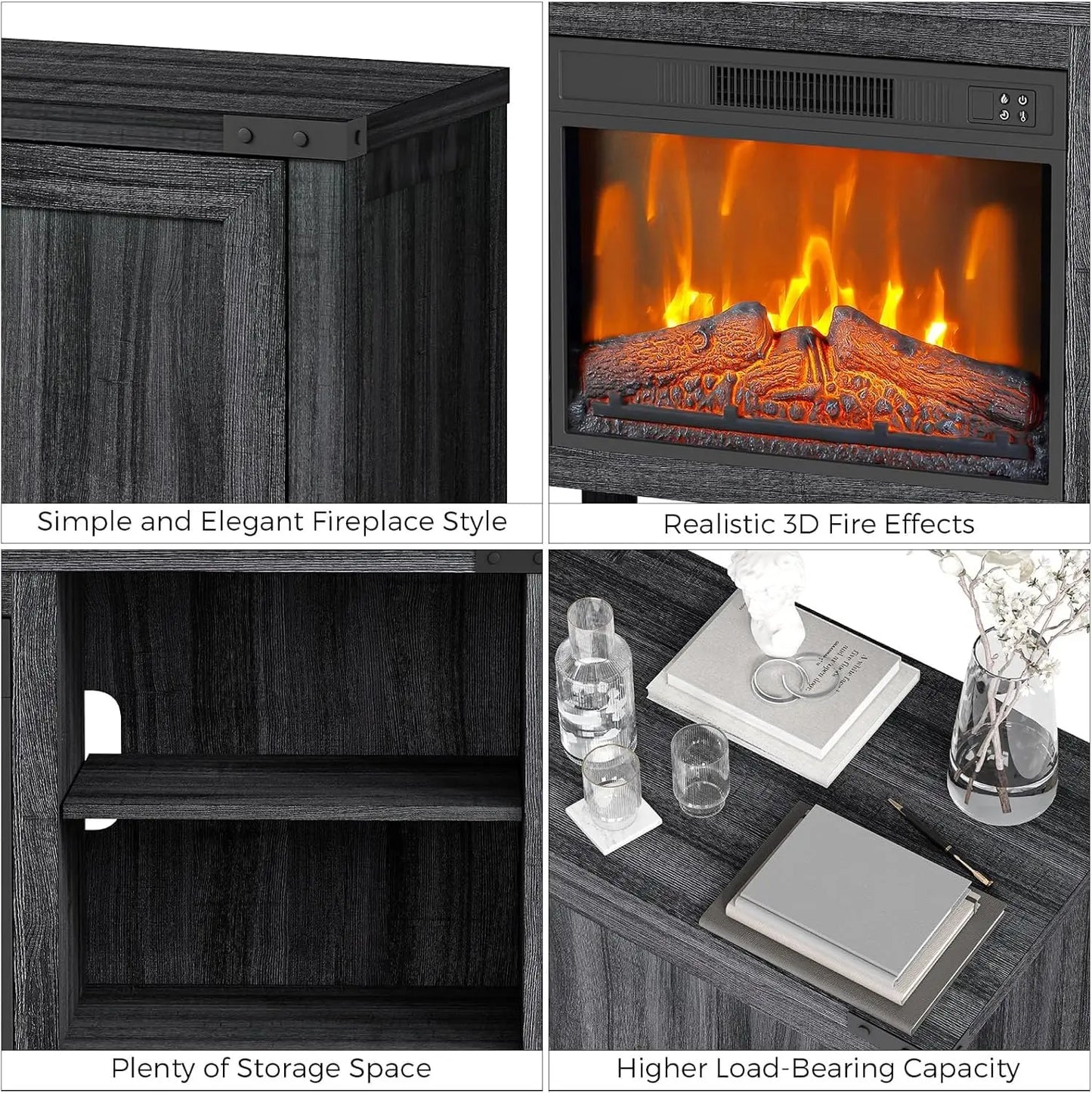 Fireplace TV Stand 67 Inches, Entertainment Center with 23" Electric Fireplace Storage Cabinet Doors and Open Shelves