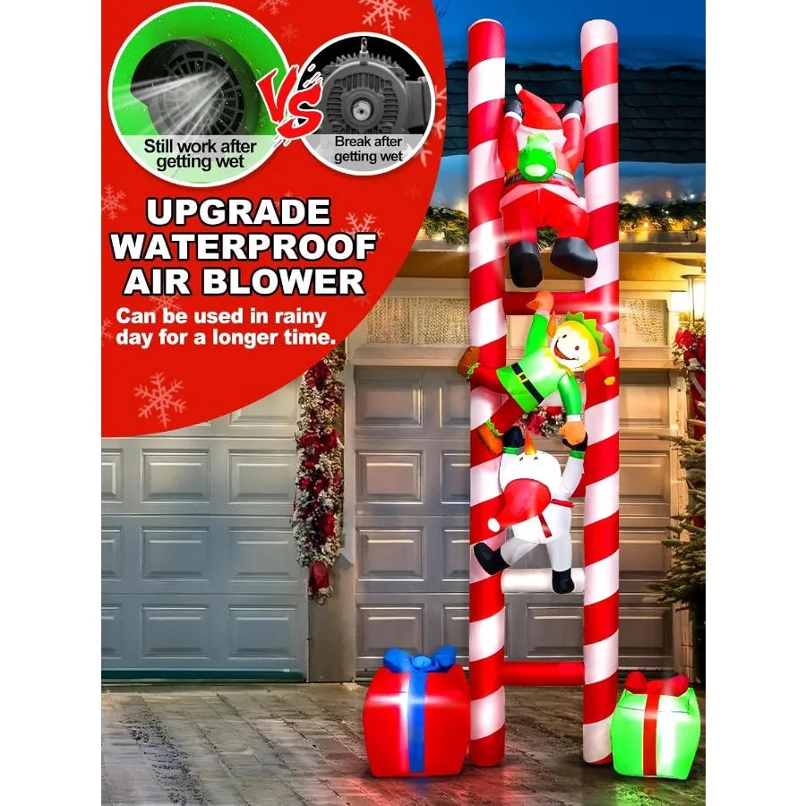 Hignconcerned Santa Climbing Ladder Inflatable With Lights Outdoor Decoration