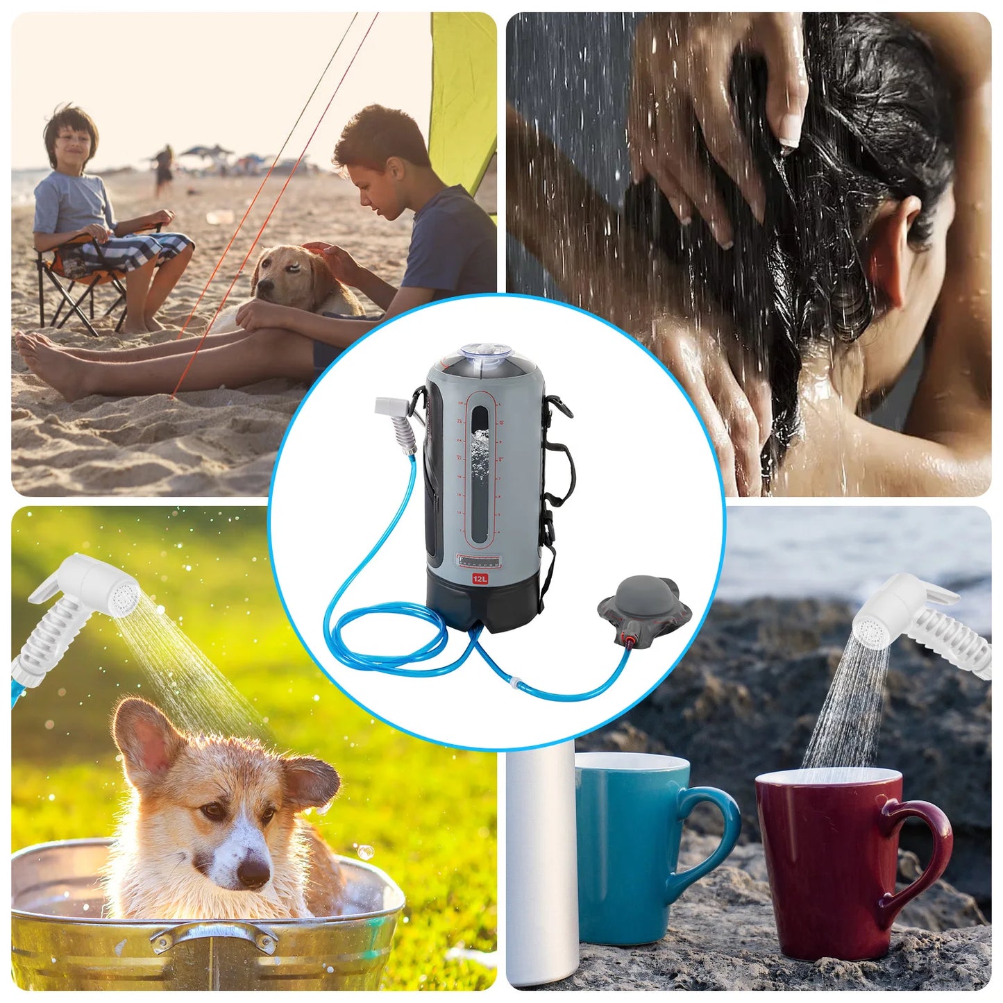 3 Gallon Pressure Camping Shower Portable Outdoor Picnic Shower with Air Pump