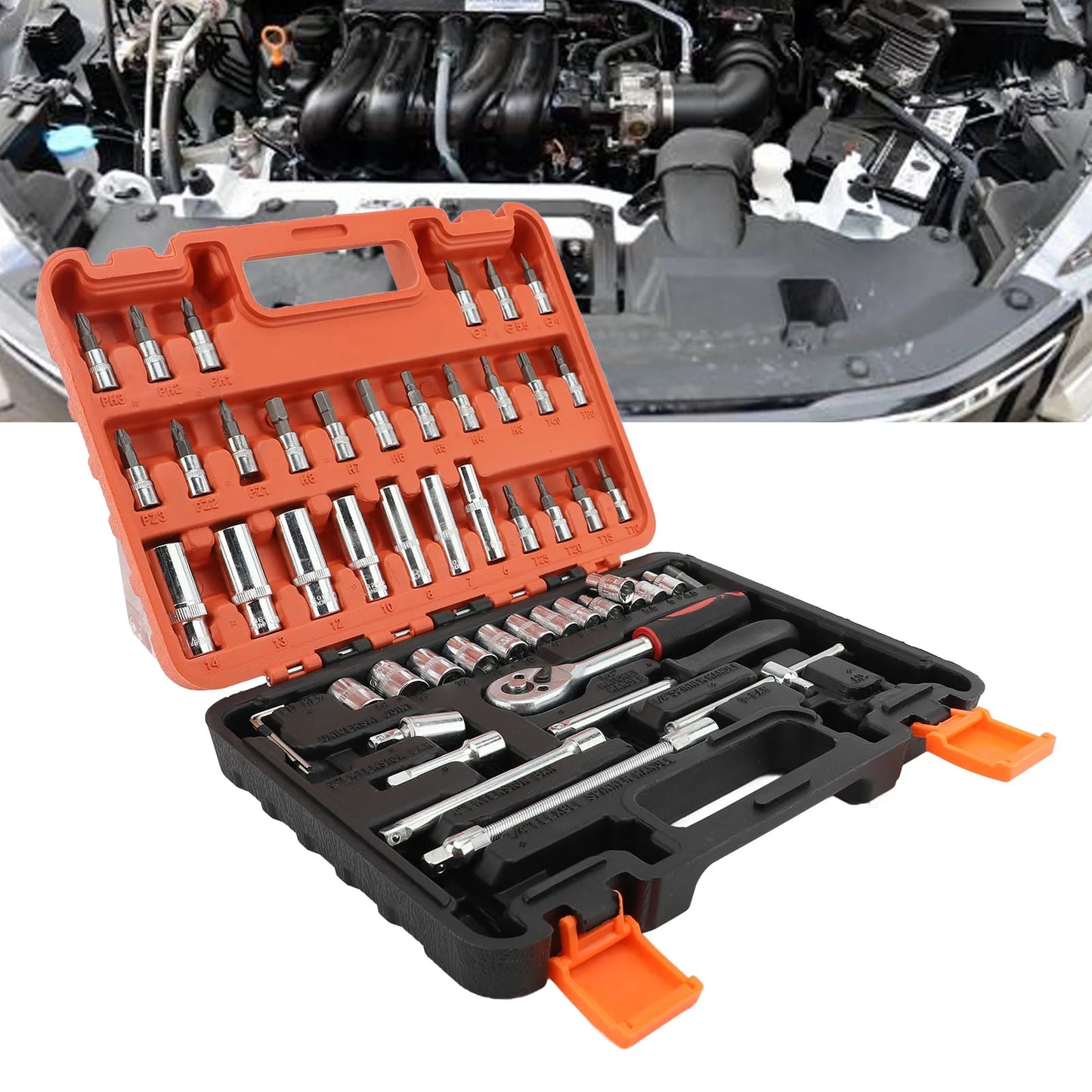 Fdit 53Pcs Automotive Socket Wrench Set High Hardness Steel