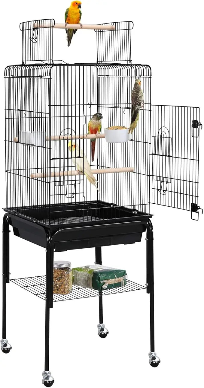 Open Top Rolling Bird Cage With Detachable Features