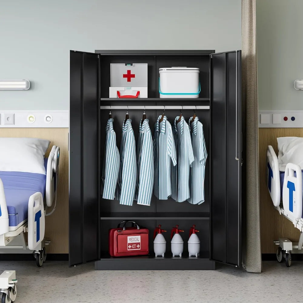 Metal Wardrobe Cabinets with Lock,Clothing Locker 72" X 36" X 18" Storage Cabinets for Home Room,Fire Department, School, Emplo