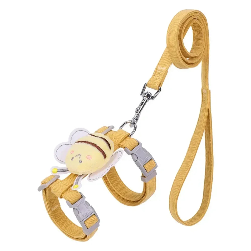 Feature Cat Harness Leash Collar Set Adjustable Cartoon Bee