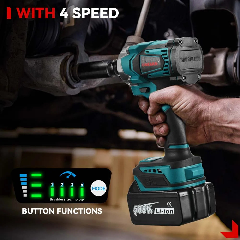 ONEVAN 1200Nm Brushless Cordless Impact Wrench With Makita Battery
