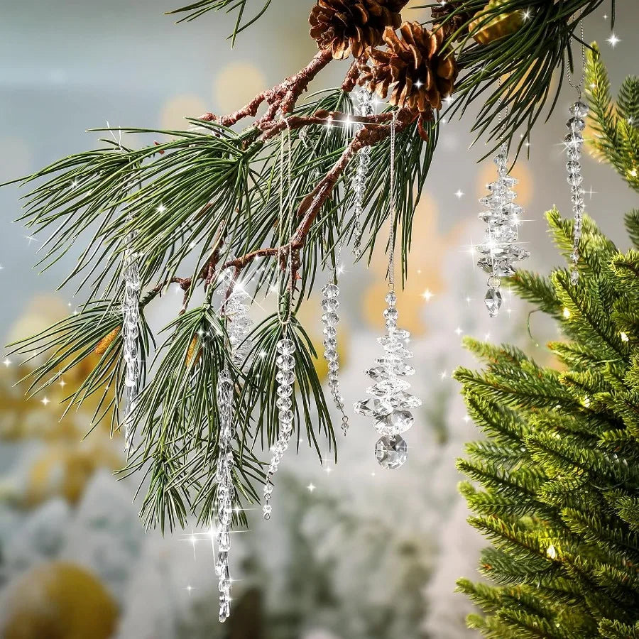 Crystal Icicle Ornaments 24 Piece Clear Chandelier Pendants