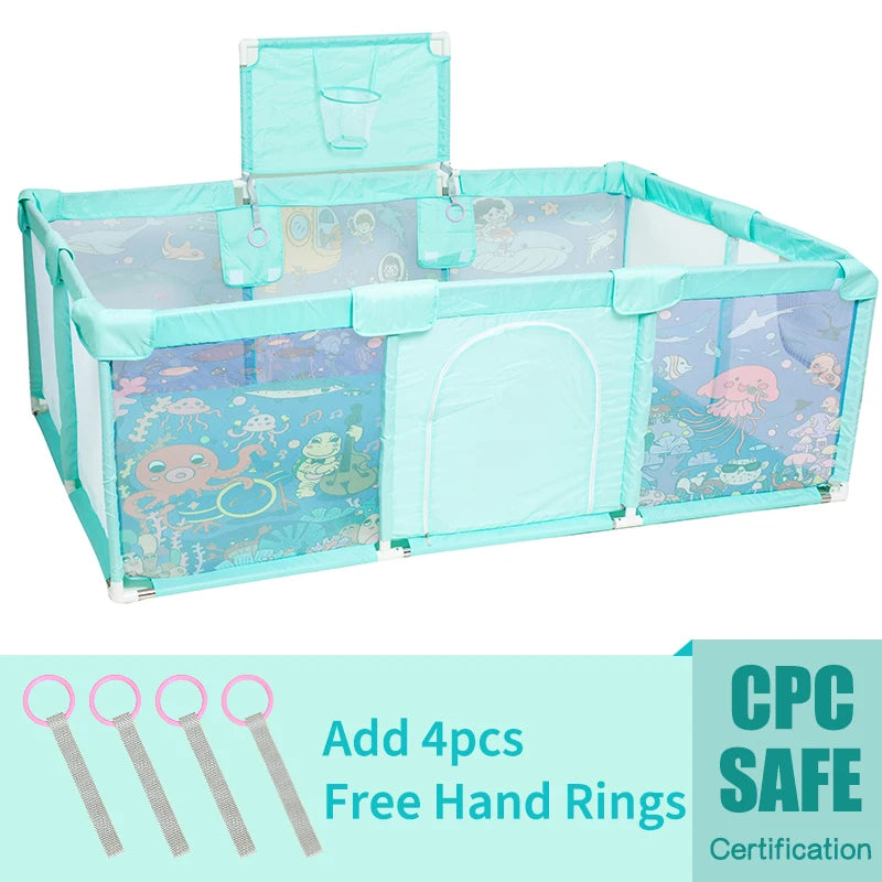 IMBABY Baby Playpens Large Baby Playground Cartoon Playpen for Children Basketball Baby Activity Fence Pool Balls Park for Baby