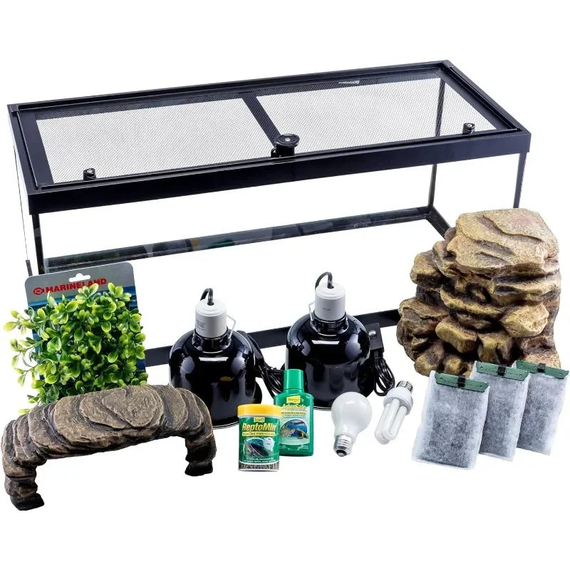 High Concerned Turtle Aquarium Package With FiltrationSystem And HeatingIlluminationLamps