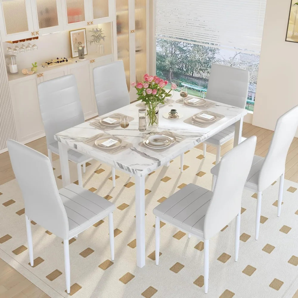 ContemporaryFauxMarbleDiningTableSetUltraPremiumQualitySpaceEfficientCompactDurable