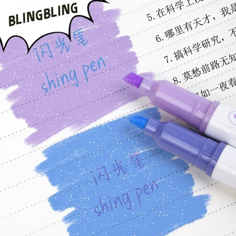 Brush Tip Star Glitter Highlighters Set for Journals