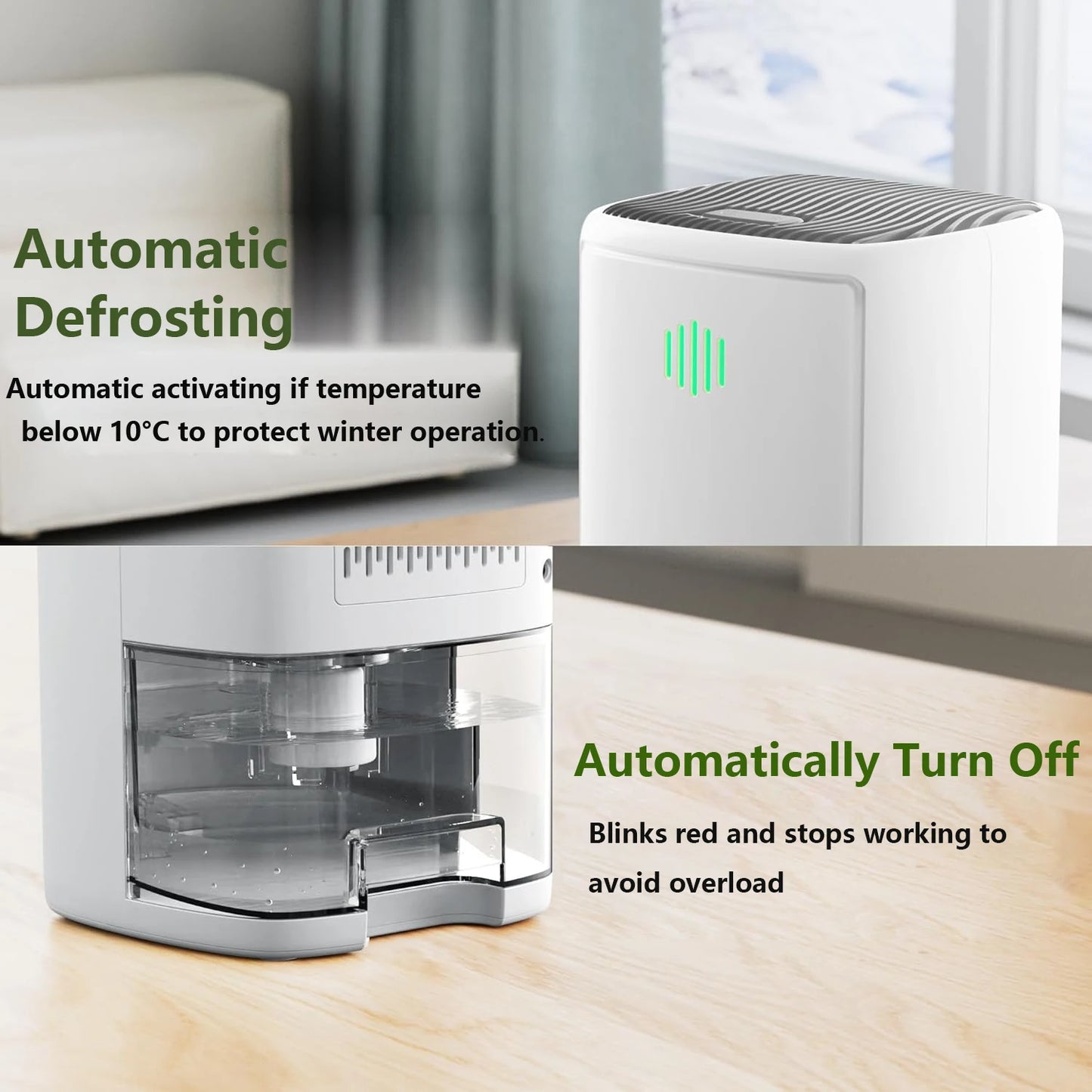 1100ML Dehumidifier Removable Water Tank Home Appliances, Auto Defrost, Ultra Quiet for Sleep Room Bathroom Garage Shoe Cabinet