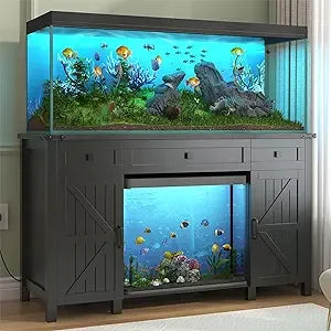 Farmhouse Style Aquarium Stand Durable EngineeredWood Drawer With Charging Station