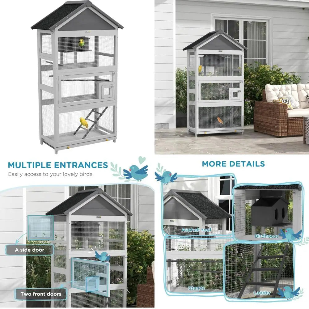 Outdoor SolidWooden Aviary For Small Birds With Weatherproof Removable TrayBottom