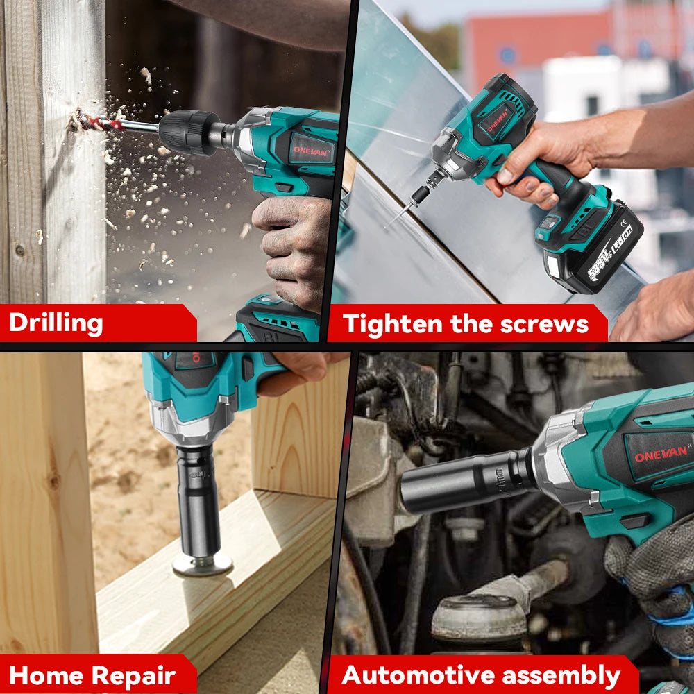 ONEVAN 1200Nm Brushless Cordless Impact Wrench With Makita Battery
