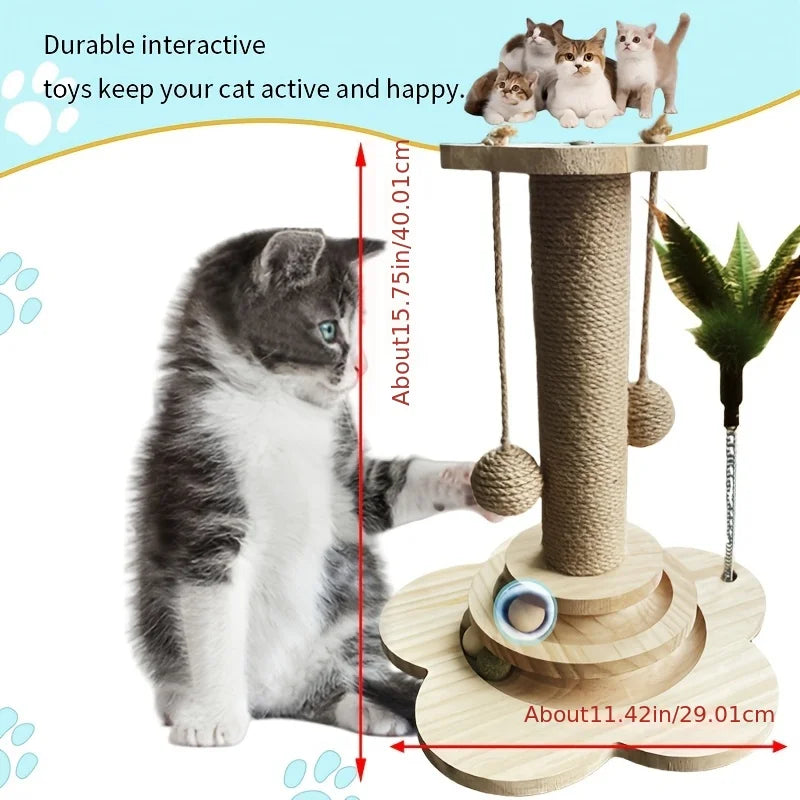 JiangsuHign Indoor Cat Scratching Post Ball Track Kitten Toy Teasing Wand Durable Sisal
