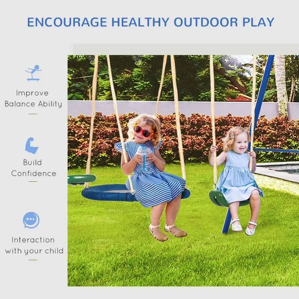 Swing Set for Backyard 5 in 1 Heavy Duty A Frame Playset with Saucer Swing Slide