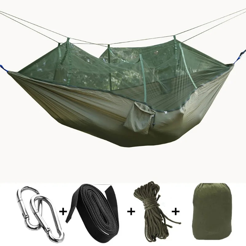 Camping Hammock, Portable Double Hammock with Net, 2 Person Hammock Tent with 2 * 10ft Straps, Best for Outdoor Survival Travel