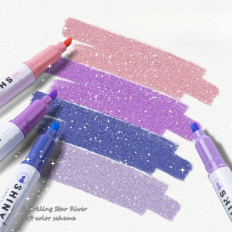 Brush Tip Star Glitter Highlighters Set for Journals