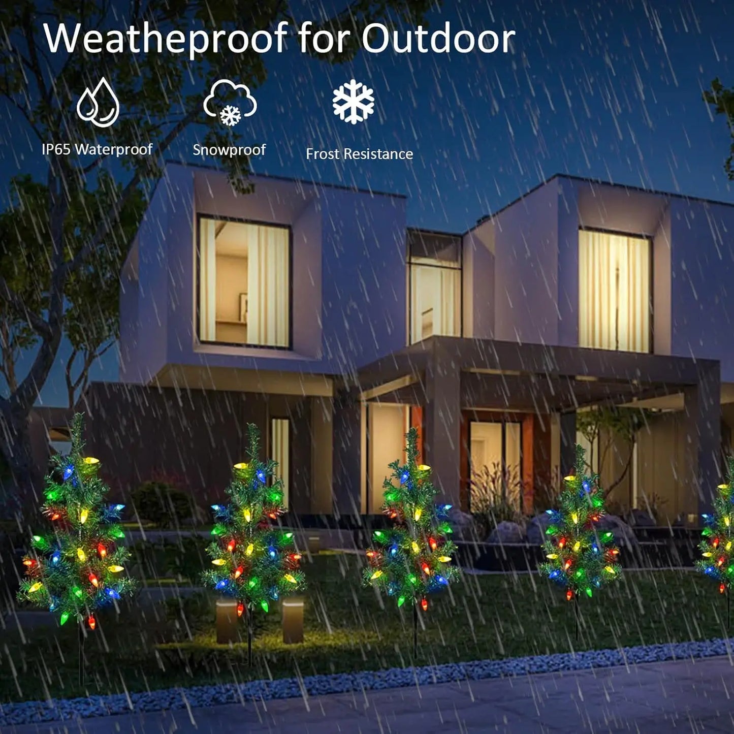 XMSJ Upgraded Solar Christmas Garden Stake Lights 4 Pack Outdoor